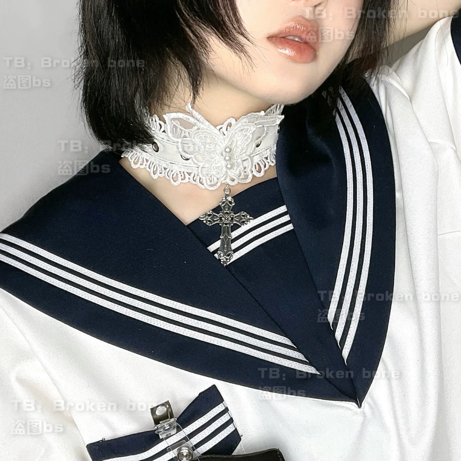 Gothic Punk Lace Cross Necklace image 2