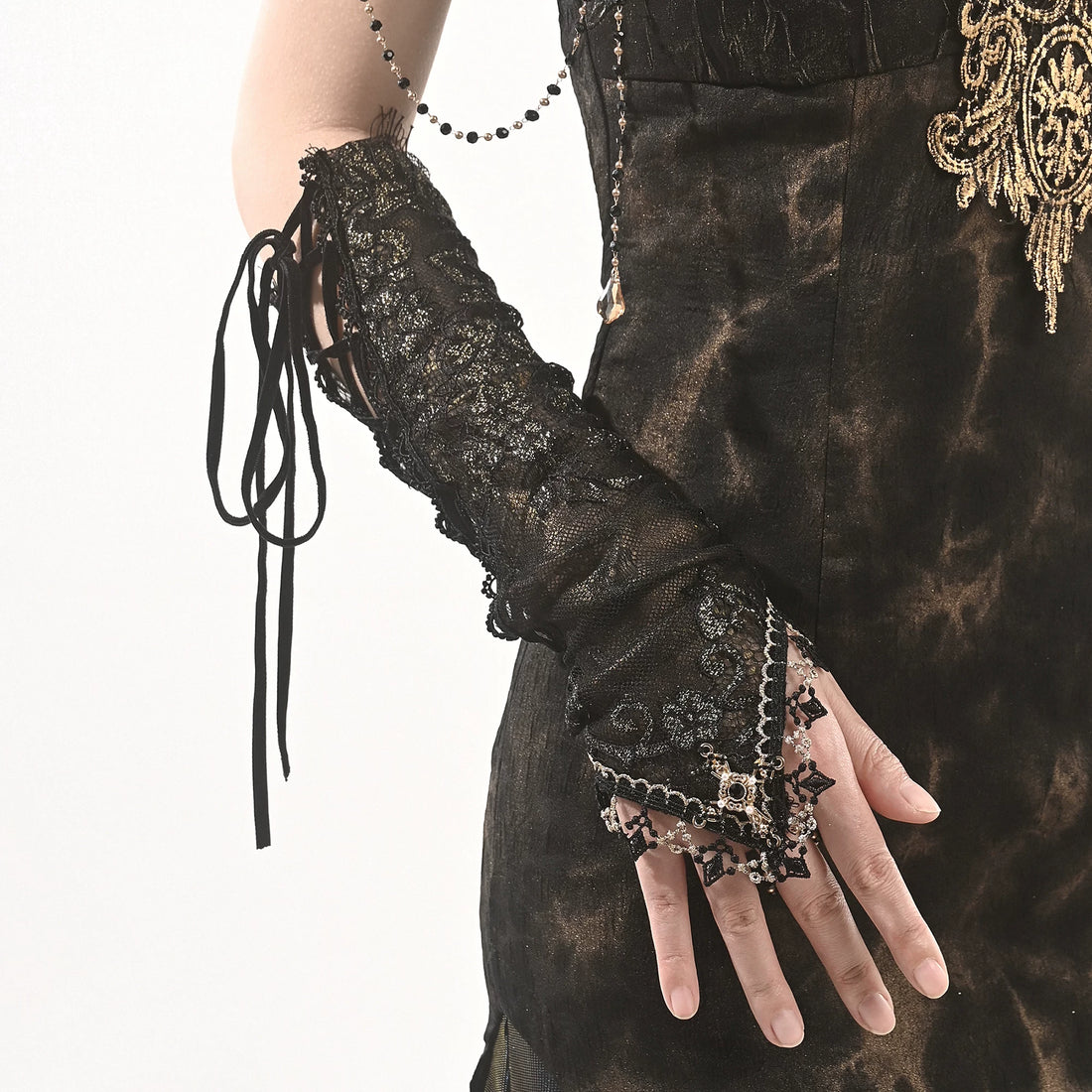 Gothic Lace Cross Gloves