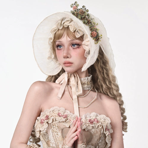 Ivory Lace Veil Bowler Hat alternative model view