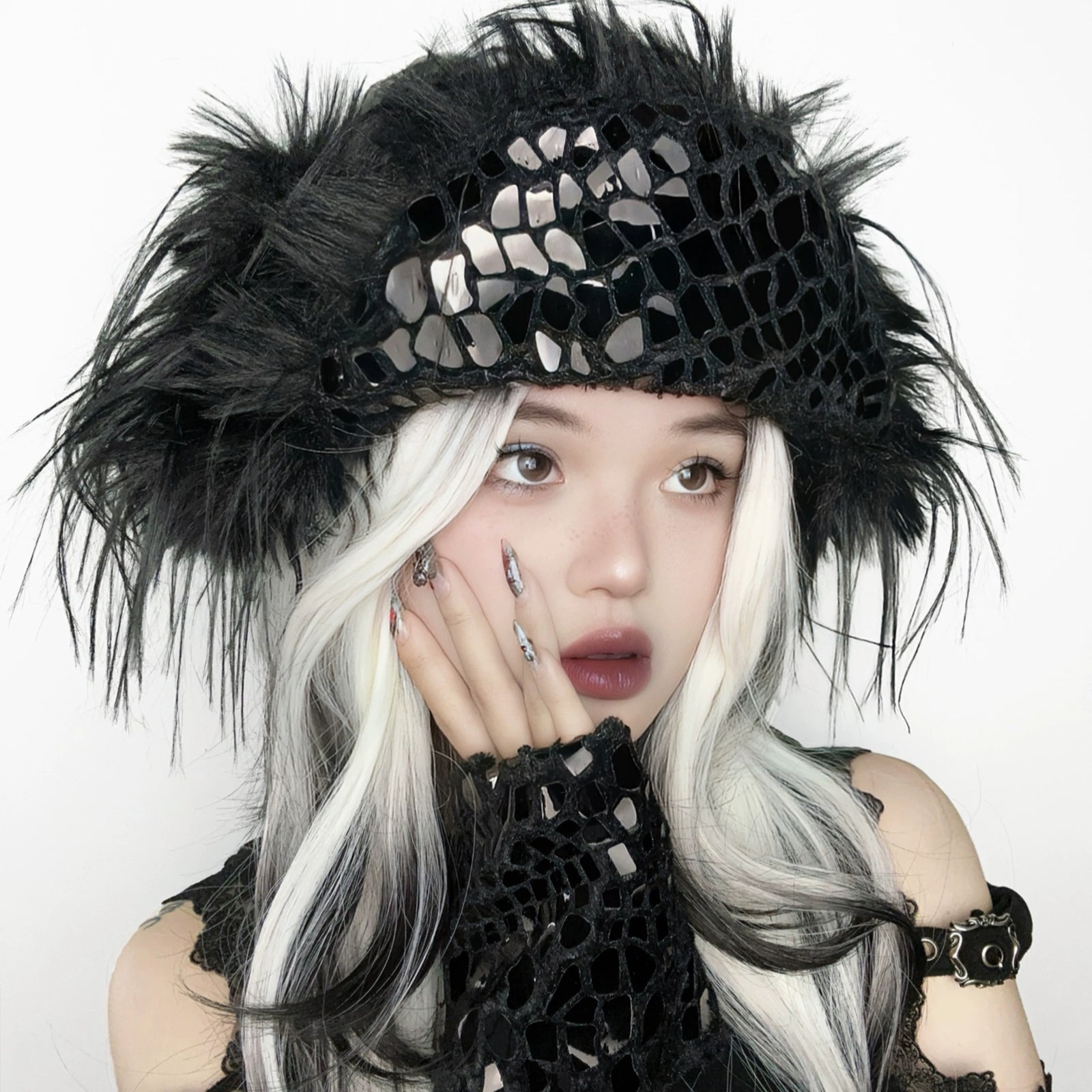 Gothic Faux Leather Furry Hat image 5