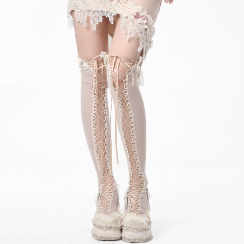 Ivory Cutout Over-Knee Leg Warmers alternative model view