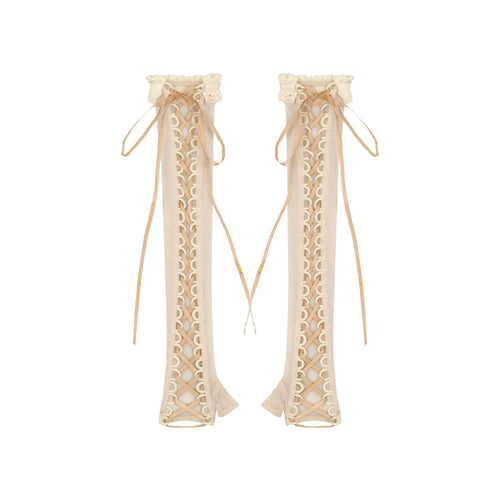 Distressed Cutout Lace-Up Gloves front view