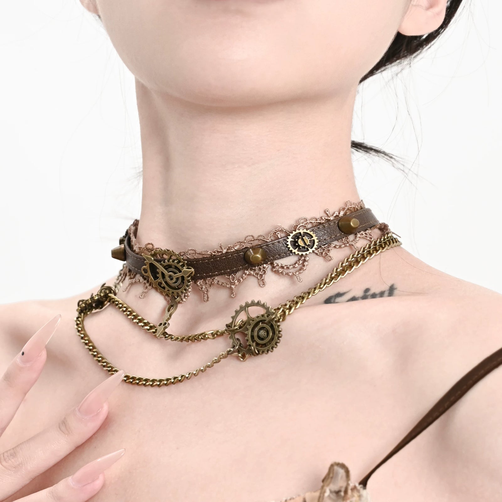 Punk Vintage Faux Leather Chain Necklace image 4