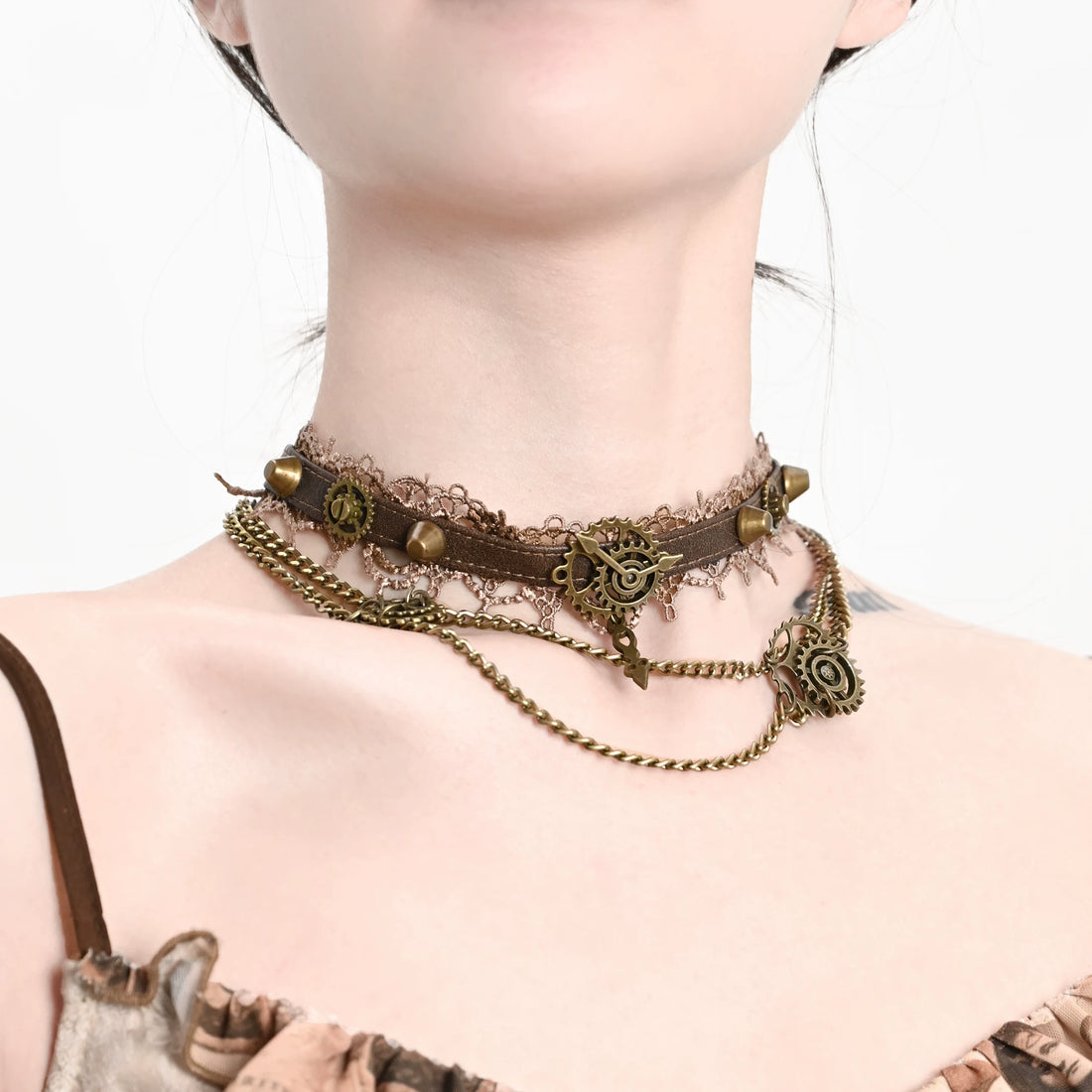 Punk Vintage Faux Leather Chain Necklace
