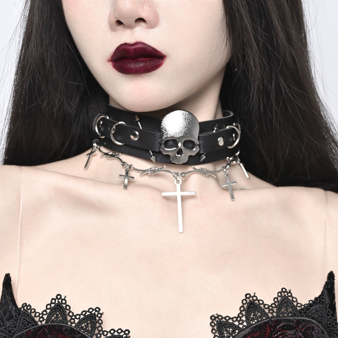 Gothic Cross Faux Leather Choker