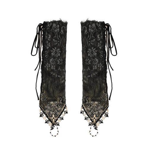 Cross Lace-Up Fingerless Gloves front view