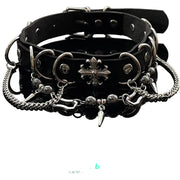 Black leather cross chain choker product view