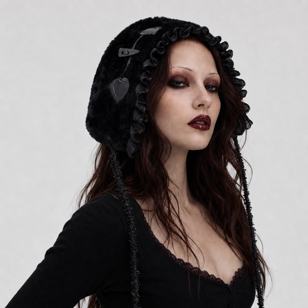White Lace Plush Hat back closure view