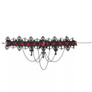 Crimson lace chain gothic choker on white background