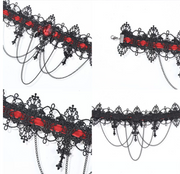 Crimson lace chain gothic choker construction details and reverse view