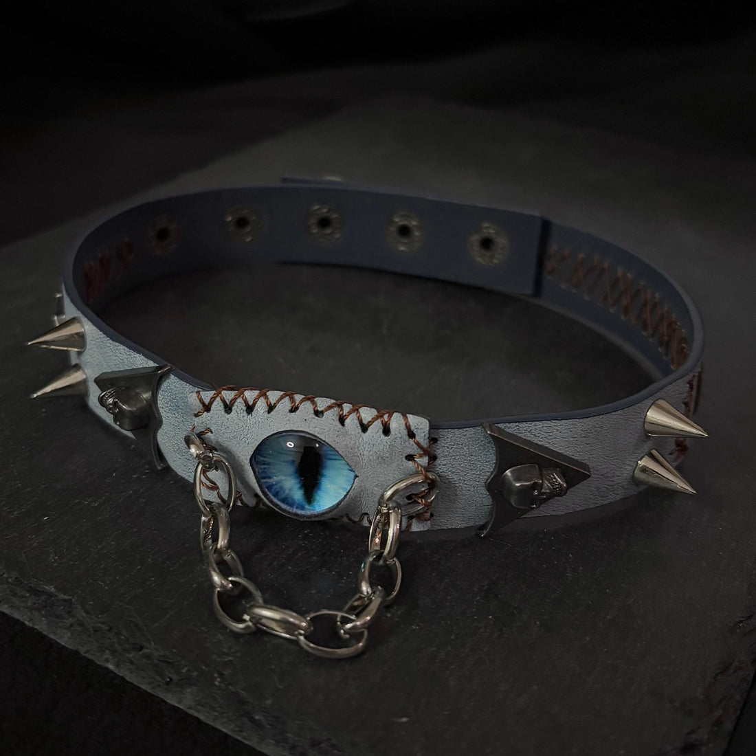 Demon Eye Chain Spike Gothic Choker back closure view