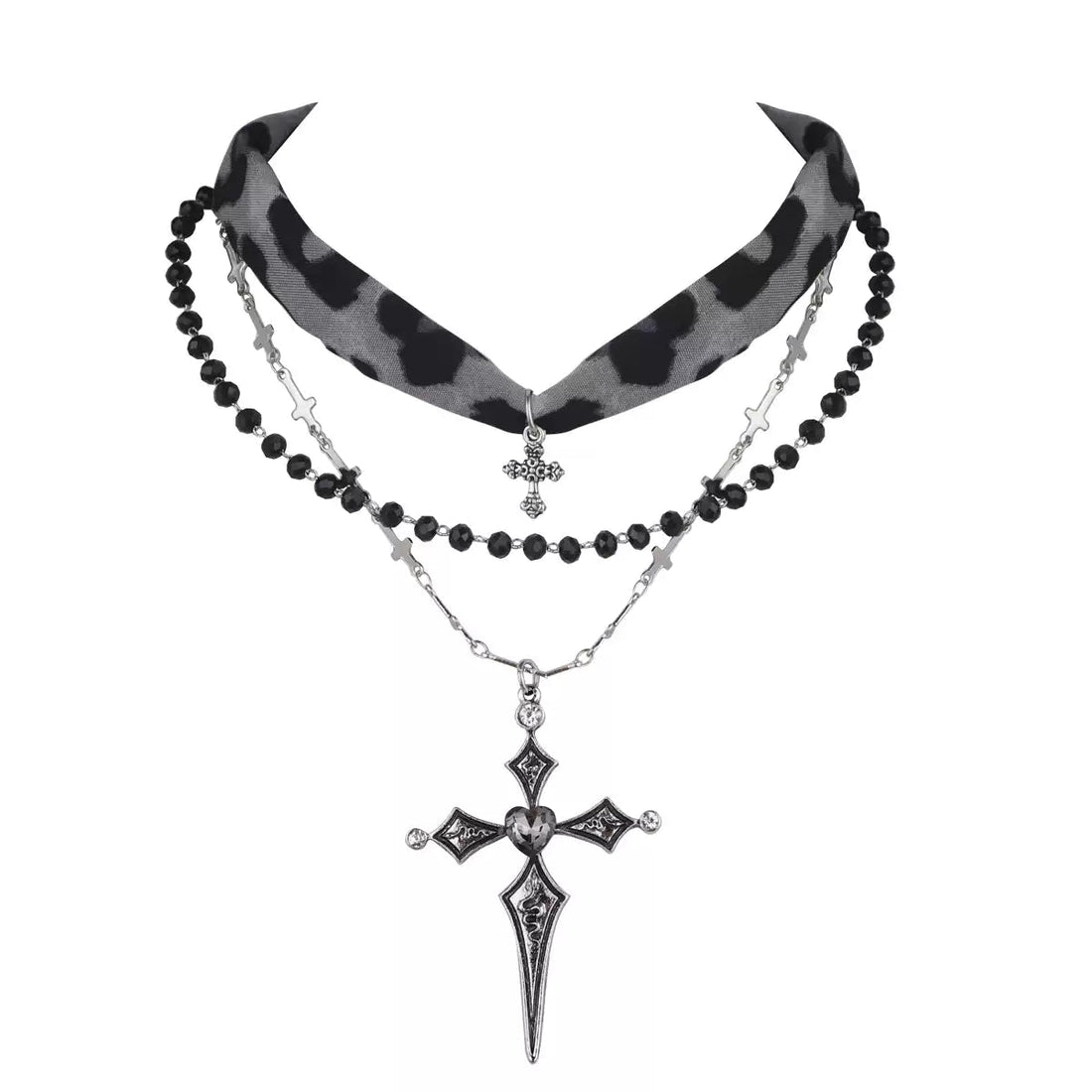 leopard cross layered necklace image 1