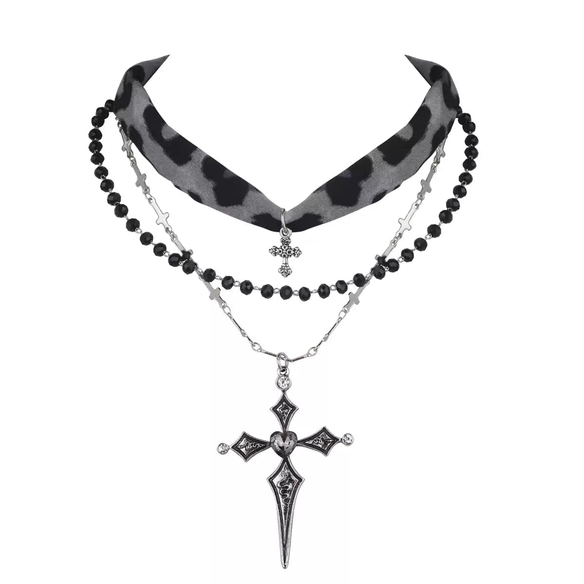 leopard cross layered necklace image 1