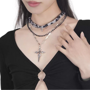 leopard cross layered necklace image 3