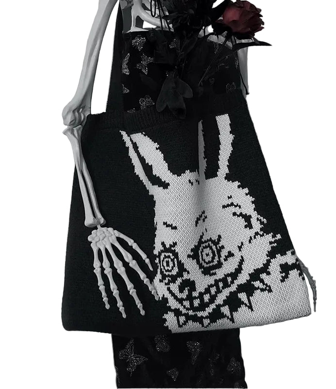 Mad Bunny Gothic Knit Tote Bag front view