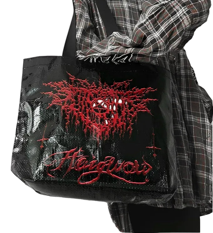 Metal Record Woven Shopping Tote detail view