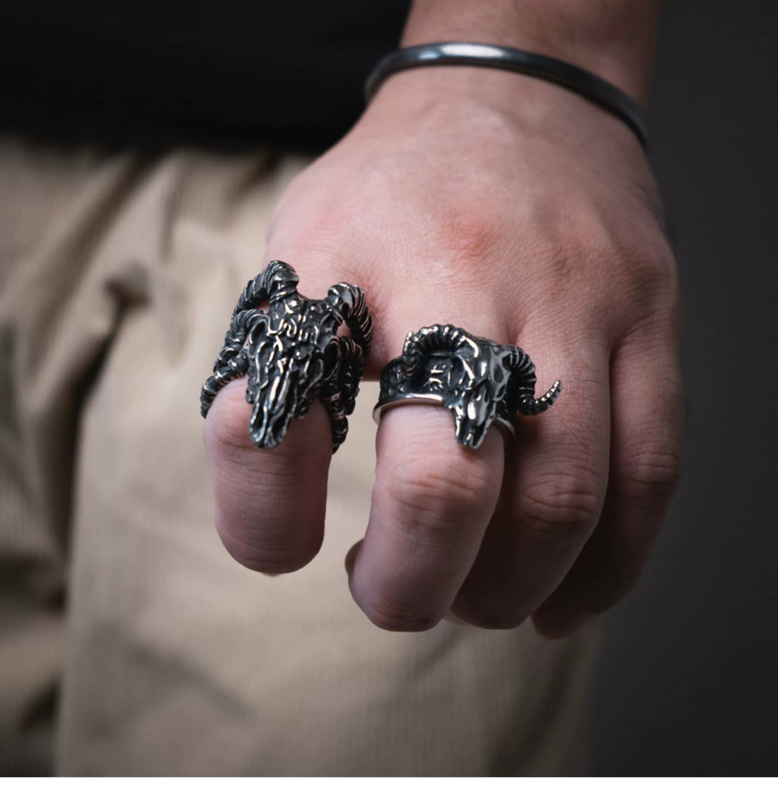 Demon Goat Skull Gothic Ring alternative model view