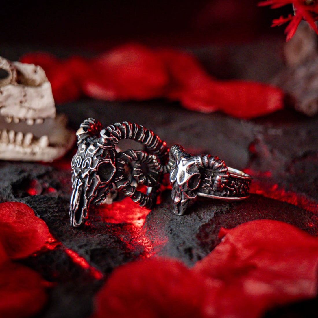Demon Goat Skull Gothic Ring front view