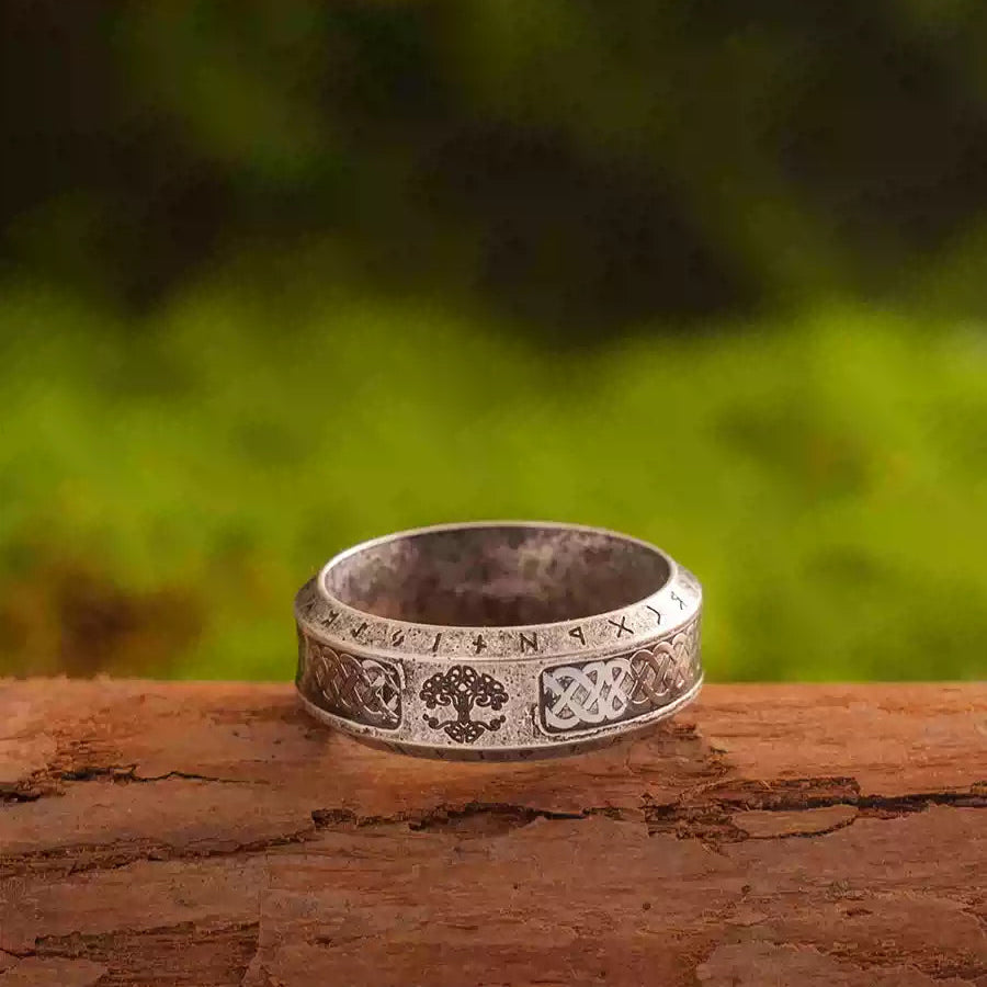 Yggdrasil Tree of Life Viking Ring front view