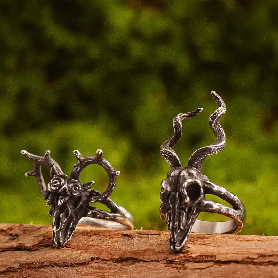 Deer Skull Gothic Ring front view