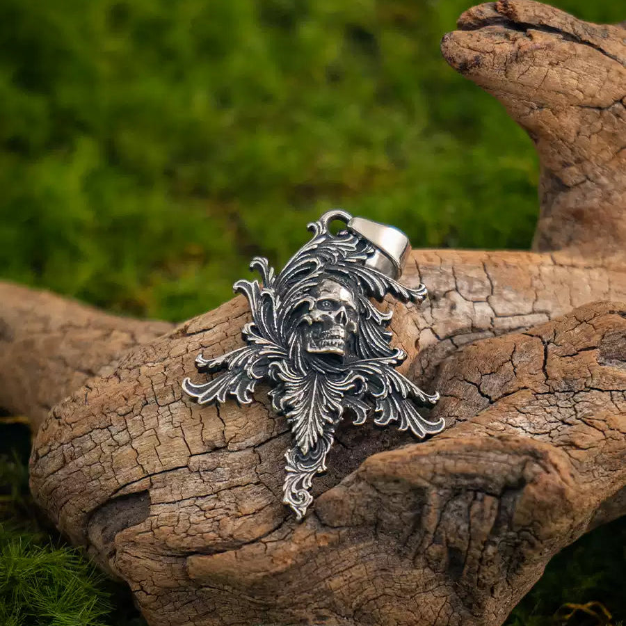 Dark Tide Gothic Skull Pendant Necklace front view