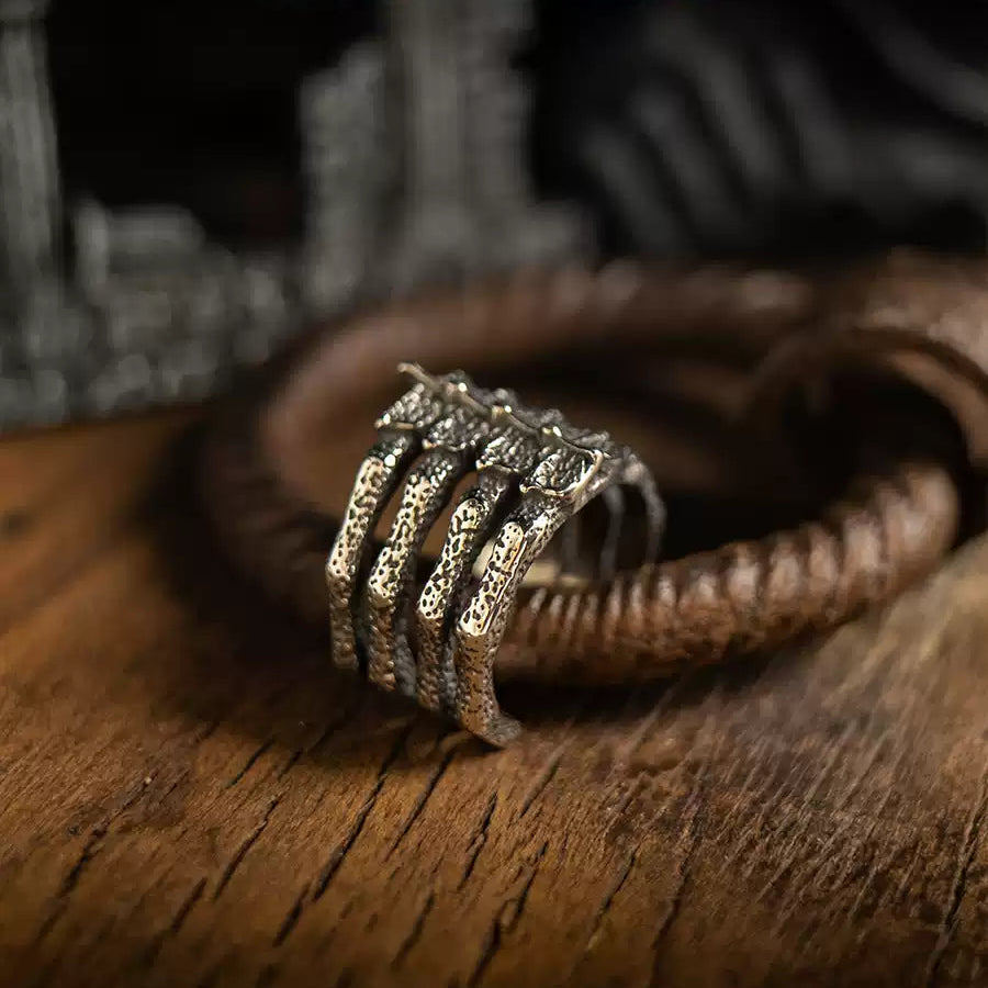 Hell Armor Ribcage Skull Ring front view