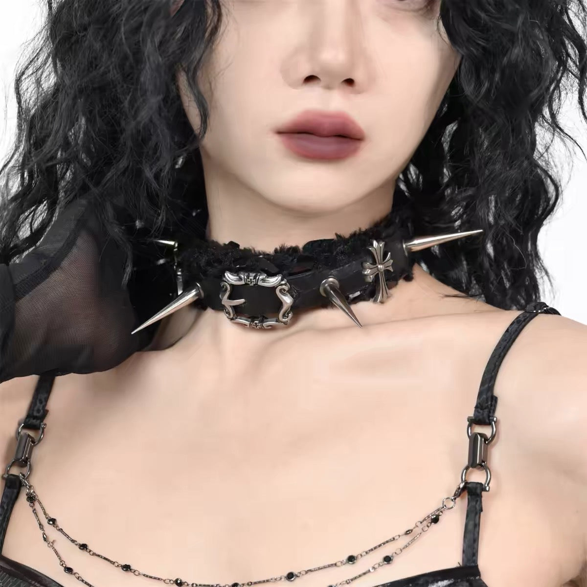 Gothic Snake-Textured Spiked Cross Choker product image 3